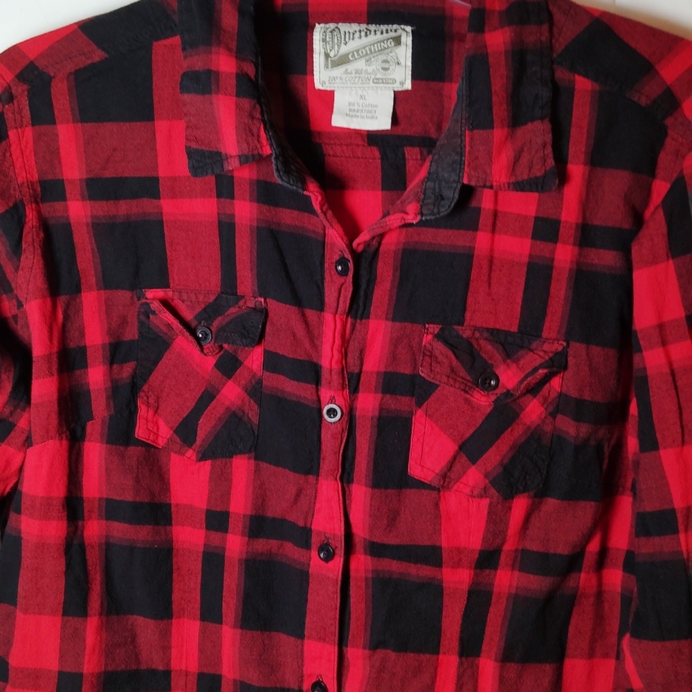 Overdrive clothing,black and red checkered button up